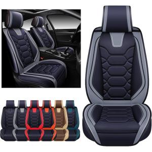 imageOASIS AUTO Car Seat Covers Premium Waterproof Faux Leather Cushion Universal Accessories Fit SUV Truck Sedan Automotive Vehicle Auto Interior Protector Front Pair OS004 BlackampampTealBLACKGREY
