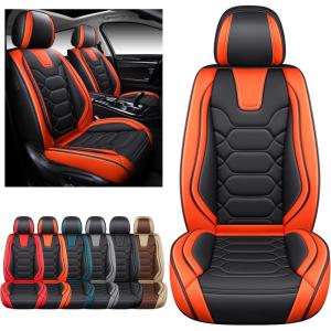 imageOASIS AUTO Car Seat Covers Premium Waterproof Faux Leather Cushion Universal Accessories Fit SUV Truck Sedan Automotive Vehicle Auto Interior Protector Front Pair OD004 BlackampampOrange