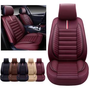 imageOASIS AUTO Car Seat Covers Premium Waterproof Faux Leather Cushion Universal Accessories Fit SUV Truck Sedan Automotive Vehicle Auto Interior Protector Front Pair OS001 BlackBURGUNDY