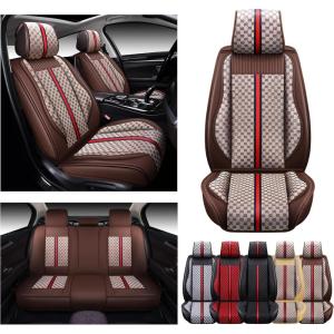imageOASIS AUTO Car Seat Covers Premium Waterproof Faux Leather Cushion Universal Accessories Fit SUV Truck Sedan Automotive Vehicle Auto Interior Protector Full SetOS007 BlackBROWN