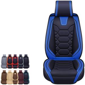 imageOASIS AUTO Car Seat Covers Premium Waterproof Faux Leather Cushion Universal Accessories Fit SUV Truck Sedan Automotive Vehicle Auto Interior Protector Front Pair OS004 BlackampampTealBLACKBLUE