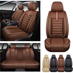 imageOASIS AUTO Z Car Seat Covers Premium Waterproof Faux Leather Cushion Universal Accessories Fit SUV Truck Sedan Automotive Vehicle Auto Interior Protector Full Set OD001 Brown